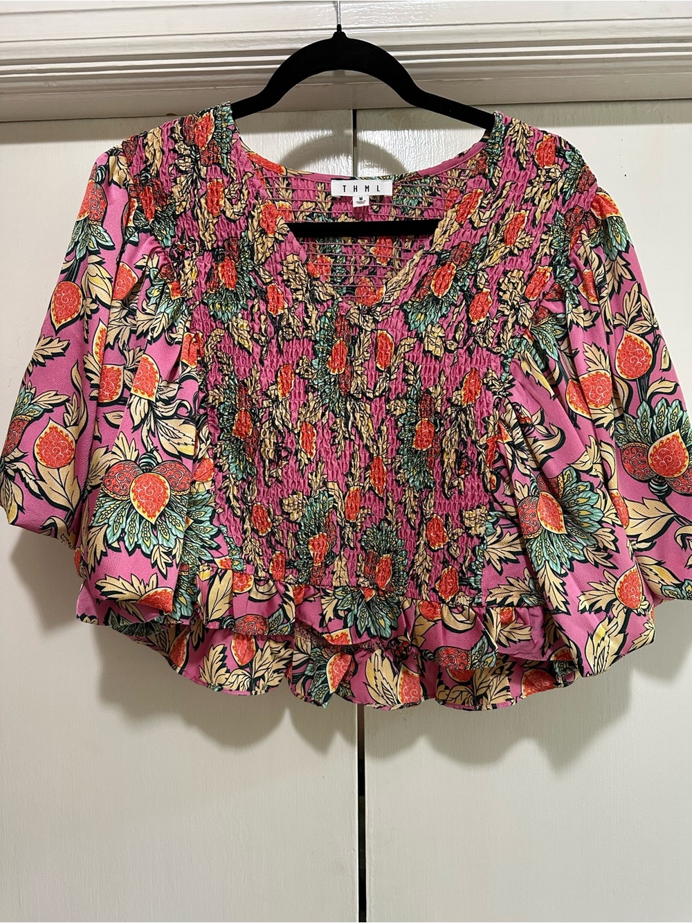 THML Pink Floral Smocked Crop Top